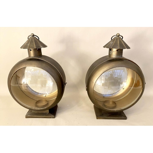 241 - LANTERNS, a pair, 54cm H x 37cm W x 26cm D, nautical style design, aged gilt finish (2)