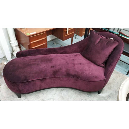 326 - CHAISE LOUNGE, 185cm x 80cm x 85cm, contemporary design, purple fabric upholstered, with scatter cus... 