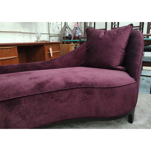 326 - CHAISE LOUNGE, 185cm x 80cm x 85cm, contemporary design, purple fabric upholstered, with scatter cus... 