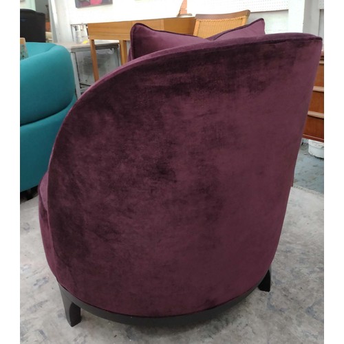 326 - CHAISE LOUNGE, 185cm x 80cm x 85cm, contemporary design, purple fabric upholstered, with scatter cus... 