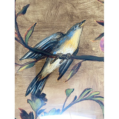 192 - BIRDS OF PARADISE PRINT, in fruiting plum tree, 112cm x 67cm, gilt framed.