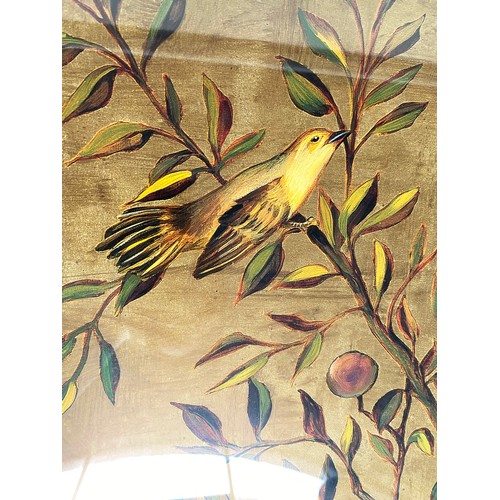 192 - BIRDS OF PARADISE PRINT, in fruiting plum tree, 112cm x 67cm, gilt framed.