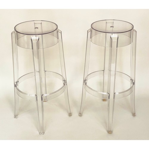 185 - GHOST HIGH STOOLS, a pair, 72cm H, Kartell, Charles Ghost by Phillip Stark. (2)