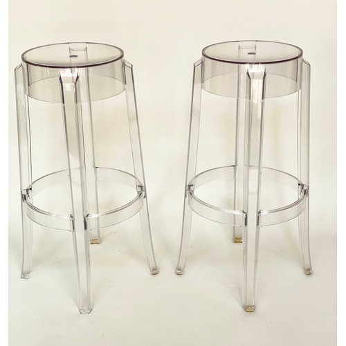 185 - GHOST HIGH STOOLS, a pair, 72cm H, Kartell, Charles Ghost by Phillip Stark. (2)