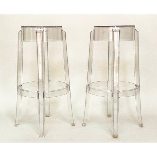 185 - GHOST HIGH STOOLS, a pair, 72cm H, Kartell, Charles Ghost by Phillip Stark. (2)