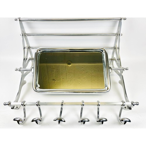 248 - WALL MOUNTING LUGGAGE RACK, 54cm H x 67cm W x 36cm D, polished metal, with articulated mirror and co... 