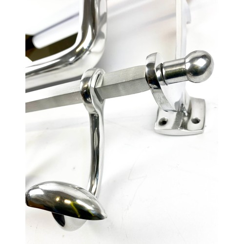 248 - WALL MOUNTING LUGGAGE RACK, 54cm H x 67cm W x 36cm D, polished metal, with articulated mirror and co... 