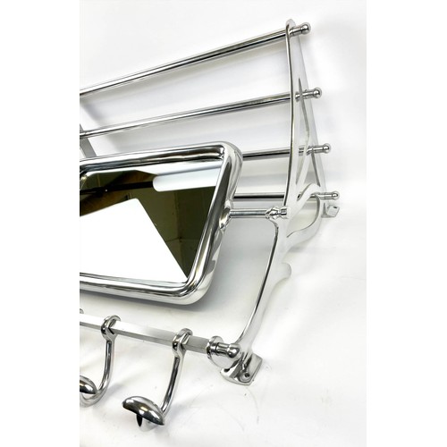 248 - WALL MOUNTING LUGGAGE RACK, 54cm H x 67cm W x 36cm D, polished metal, with articulated mirror and co... 