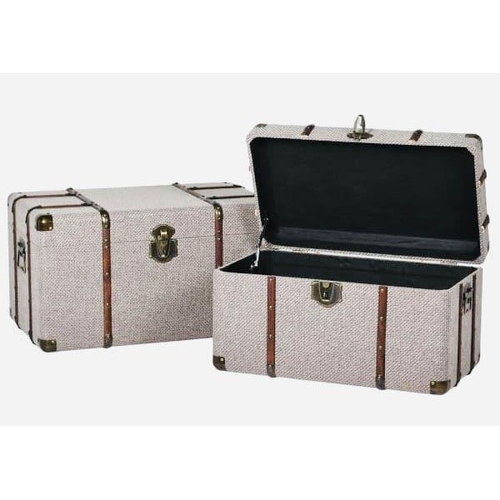 251 - STORAGE TRUNKS, graduated pair, 1920's style, fabric covered, largest measuring 42cm H x 76cm W x 45... 