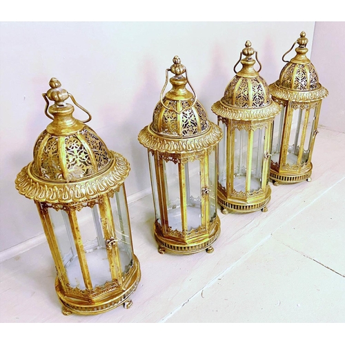 252 - LANTERNS, set of four, 61cm H x 21cm diam., Regency style, gilt metal frames (4)