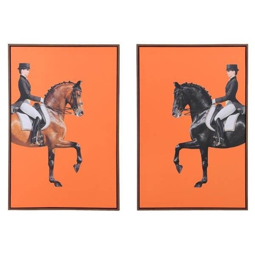 256 - DRESSAGE PRINTS, a set of two prints on canvas, 90cm x 60cm, framed. (2)