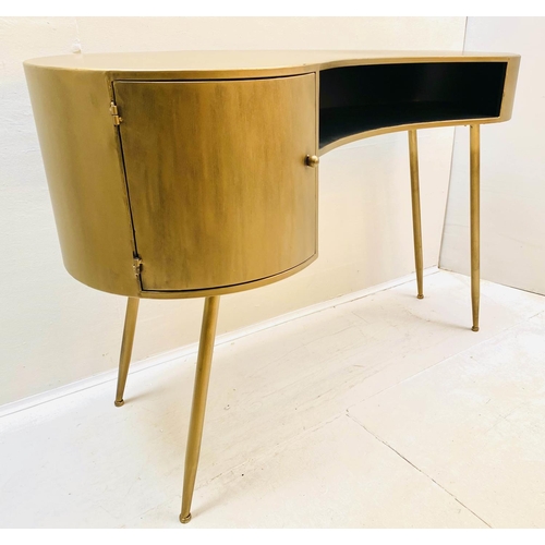 259 - DESK, 1950s Italian inspired, kidney shaped, gilt metal, 81cm H x 120cm W x 50cm D, single cupboard ... 