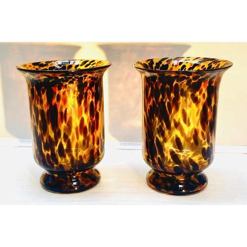 260 - MURANO STYLE VASES, pair, 30cm high, 22cm diameter, flared form, tortoiseshell glass (2)