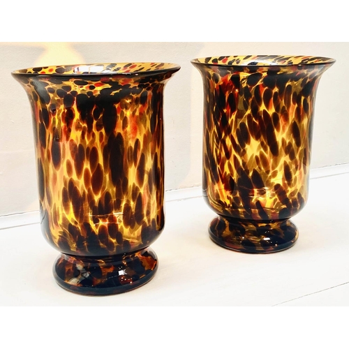 260 - MURANO STYLE VASES, pair, 30cm high, 22cm diameter, flared form, tortoiseshell glass (2)