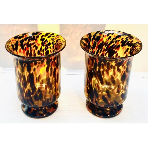 260 - MURANO STYLE VASES, pair, 30cm high, 22cm diameter, flared form, tortoiseshell glass (2)