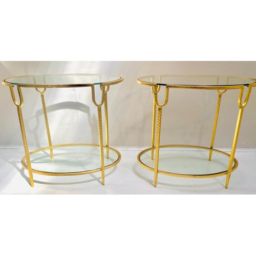 295 - SIDE TABLES, a pair, 61cm x 42cm x 55cm, 1960s French style, gilt metal frames, glass tops. (2)