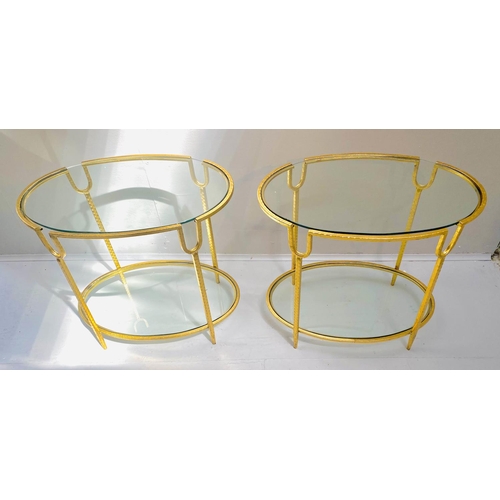 295 - SIDE TABLES, a pair, 61cm x 42cm x 55cm, 1960s French style, gilt metal frames, glass tops. (2)