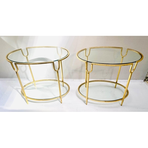 295 - SIDE TABLES, a pair, 61cm x 42cm x 55cm, 1960s French style, gilt metal frames, glass tops. (2)