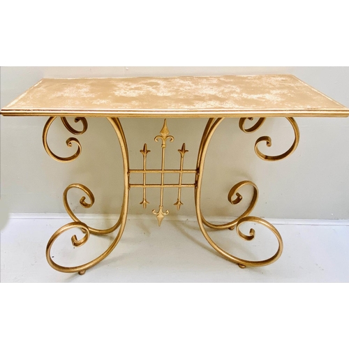 296 - CONSOLE TABLE, 75cm H x 110cm x 35cm, French provincial style, gilt metal.