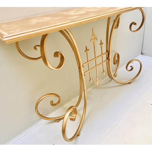 296 - CONSOLE TABLE, 75cm H x 110cm x 35cm, French provincial style, gilt metal.