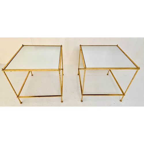 301 - MAISON BAGUES STYLE SIDE TABLES, a pair, 51cm x 51cm x 46cm, mirrored tiers, gilt metal frames. (2)