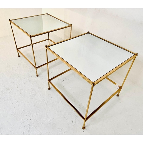 301 - MAISON BAGUES STYLE SIDE TABLES, a pair, 51cm x 51cm x 46cm, mirrored tiers, gilt metal frames. (2)