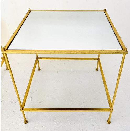 301 - MAISON BAGUES STYLE SIDE TABLES, a pair, 51cm x 51cm x 46cm, mirrored tiers, gilt metal frames. (2)