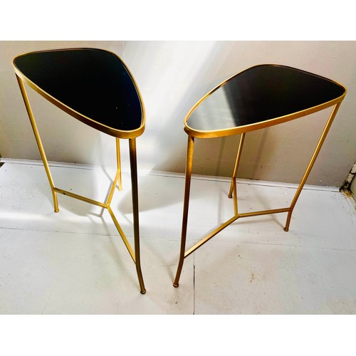 304 - SIDE TABLES, 63cm H x 31cm W x 62cm D, a pair, 1950's Italian style, tinted inset glass tops, gilt m... 