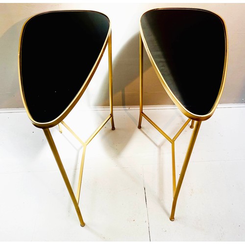 304 - SIDE TABLES, 63cm H x 31cm W x 62cm D, a pair, 1950's Italian style, tinted inset glass tops, gilt m... 