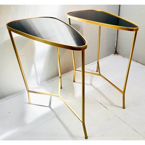 304 - SIDE TABLES, 63cm H x 31cm W x 62cm D, a pair, 1950's Italian style, tinted inset glass tops, gilt m... 