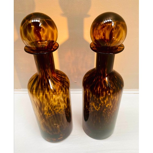 291 - DECANTERS, a pair, 53cm H x 14cm diam., Murano style tortoiseshell glass. (2)