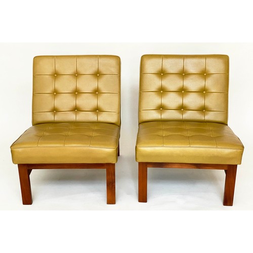 193 - LOUNGE CHAIRS, a pair, 70cm H x 57cm W, buttoned yellow vinyl upholstered. (2)