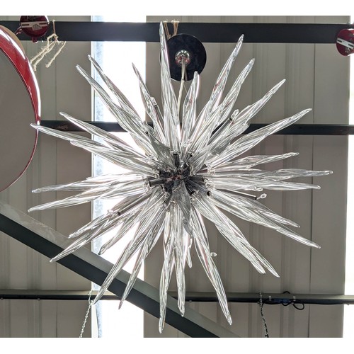 306 - CEILING PENDANT LIGHT, 119cm drop approx., Italian style star design, Perspex and polished metal.