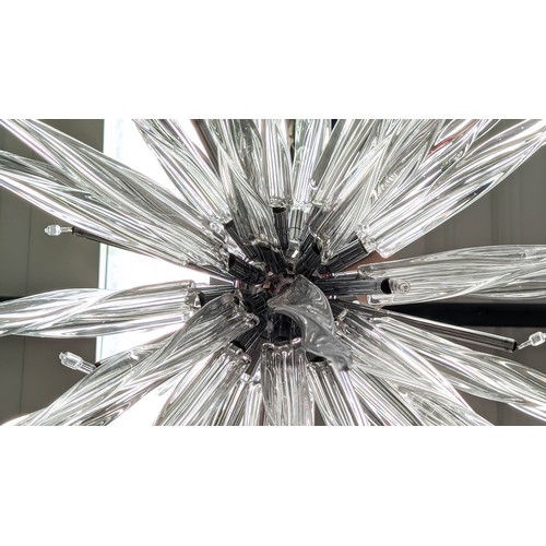 306 - CEILING PENDANT LIGHT, 119cm drop approx., Italian style star design, Perspex and polished metal.