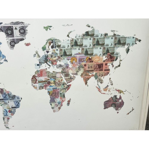 94 - JUSTINE SMITH, 'Money Map of the World', screen print, 85cm x 136cm, signed, framed. (Subject to ARR... 