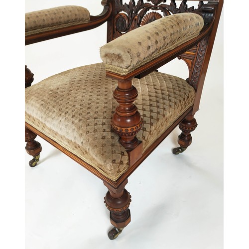 282 - LOUNGE CHAIR, 84cm H x 62cm W, Victorian walnut & boxwood, circa 1850 in original patterned velvet, ... 