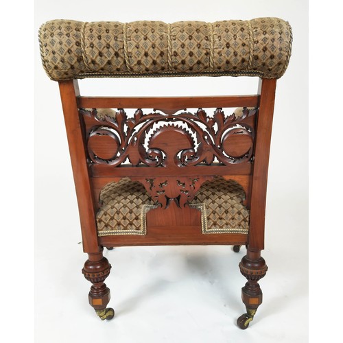 282 - LOUNGE CHAIR, 84cm H x 62cm W, Victorian walnut & boxwood, circa 1850 in original patterned velvet, ... 