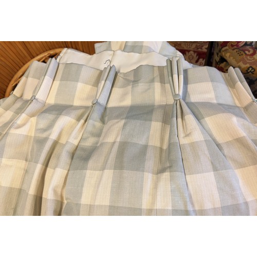 158 - SINGLE CURTAIN, 160cm W  gathered x 205cm drop, in a checked fabric, lined and interlined.