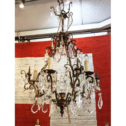 394 - CHANDELIER, approx. 100cm H, continental, multiple, various shaped, faceted glass drops.