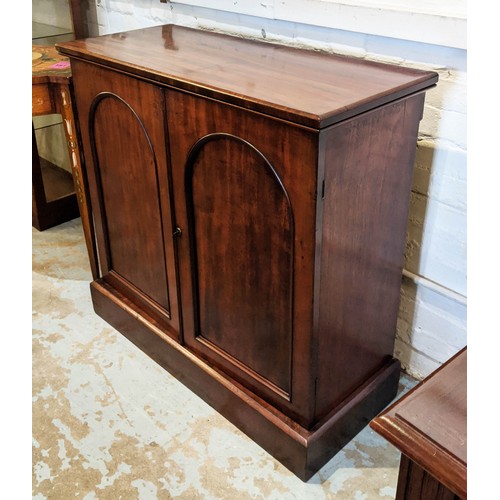 472 - ESTATE CABINET, 91cm W x 88cm H x 38cm D 19th century mahogany with two arched panelled doors enclos... 