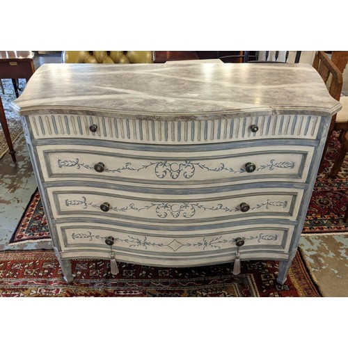 471 - COMMODE, 111cm W x 89cm H x 56cm D Continental style with a serpentine shaped faux marble top above ... 