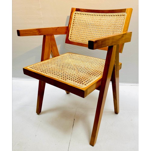 292 - ARMCHAIR, 80cm H x 56cm W x 52cm D, 1960's Danish style, with canework seat and back.