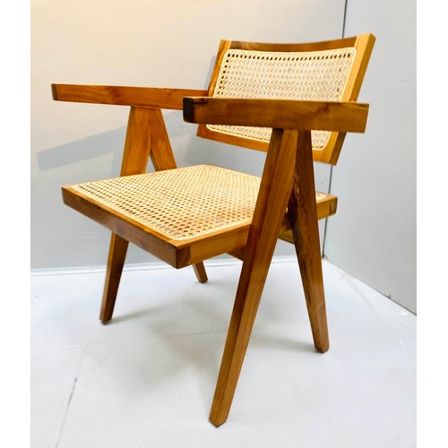 292 - ARMCHAIR, 80cm H x 56cm W x 52cm D, 1960's Danish style, with canework seat and back.