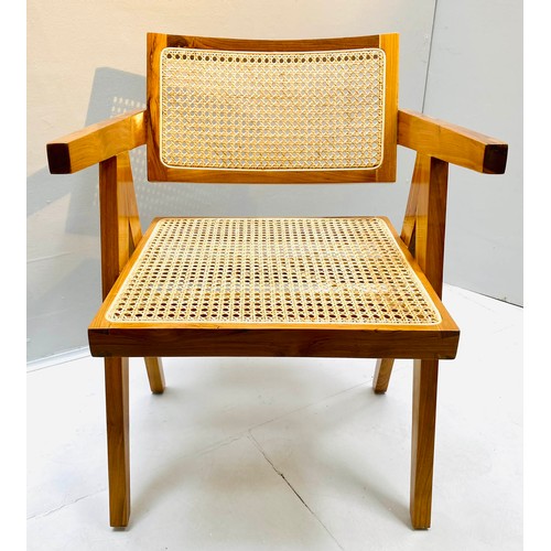 292 - ARMCHAIR, 80cm H x 56cm W x 52cm D, 1960's Danish style, with canework seat and back.