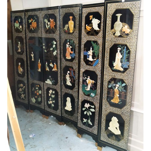 325 - ORIENTAL PANELS, a set of six, lacquered and decorated, each panel 183cm H x 40cm. (6)