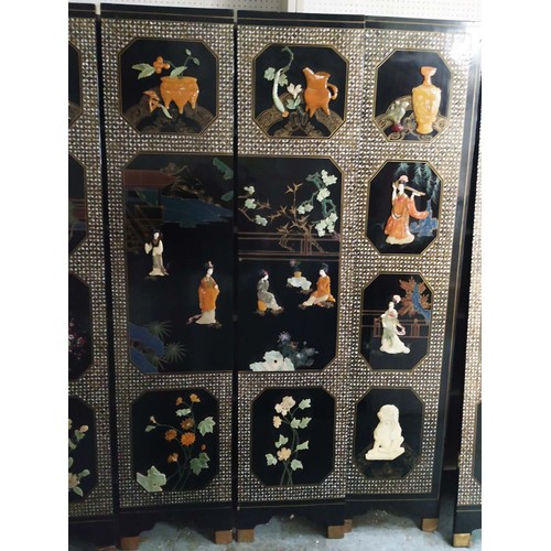 325 - ORIENTAL PANELS, a set of six, lacquered and decorated, each panel 183cm H x 40cm. (6)