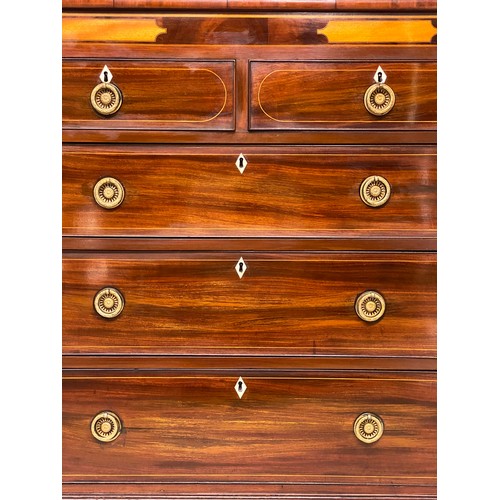 268 - SCOTTISH HALL CHEST, 110cm W x 107cm H x 35cm D, early 19th century flame mahogany and satinwood inl... 