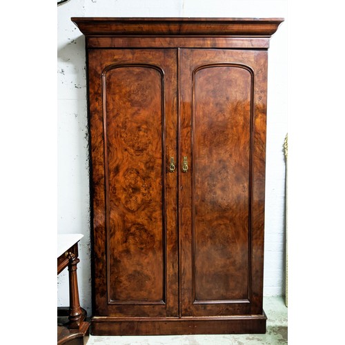 419 - WARDROBE, 132cm W x 208cm H x 57cm D Victorian walnut with two panelled doors enclosing sliding tray... 