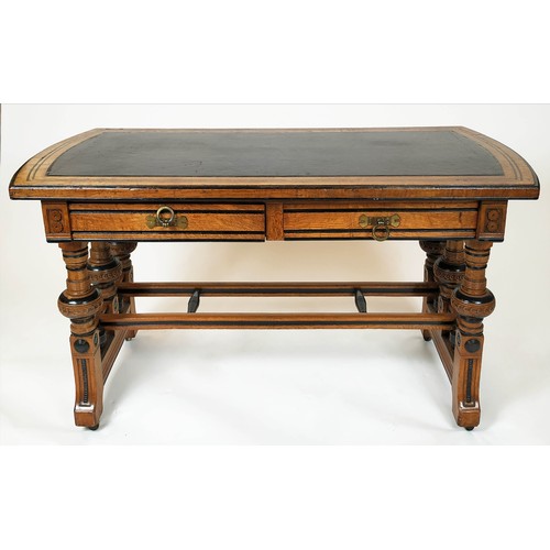 287 - LAMB OF MANCHESTER WRITING DESK, 763cm H x 65cm D x 132cm W, oak with ebonised banding and detail th... 