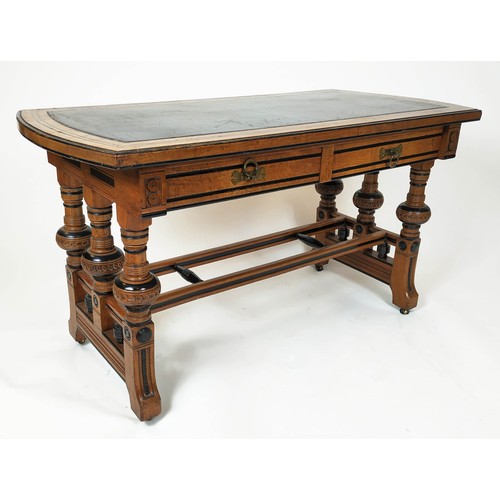 287 - LAMB OF MANCHESTER WRITING DESK, 763cm H x 65cm D x 132cm W, oak with ebonised banding and detail th... 